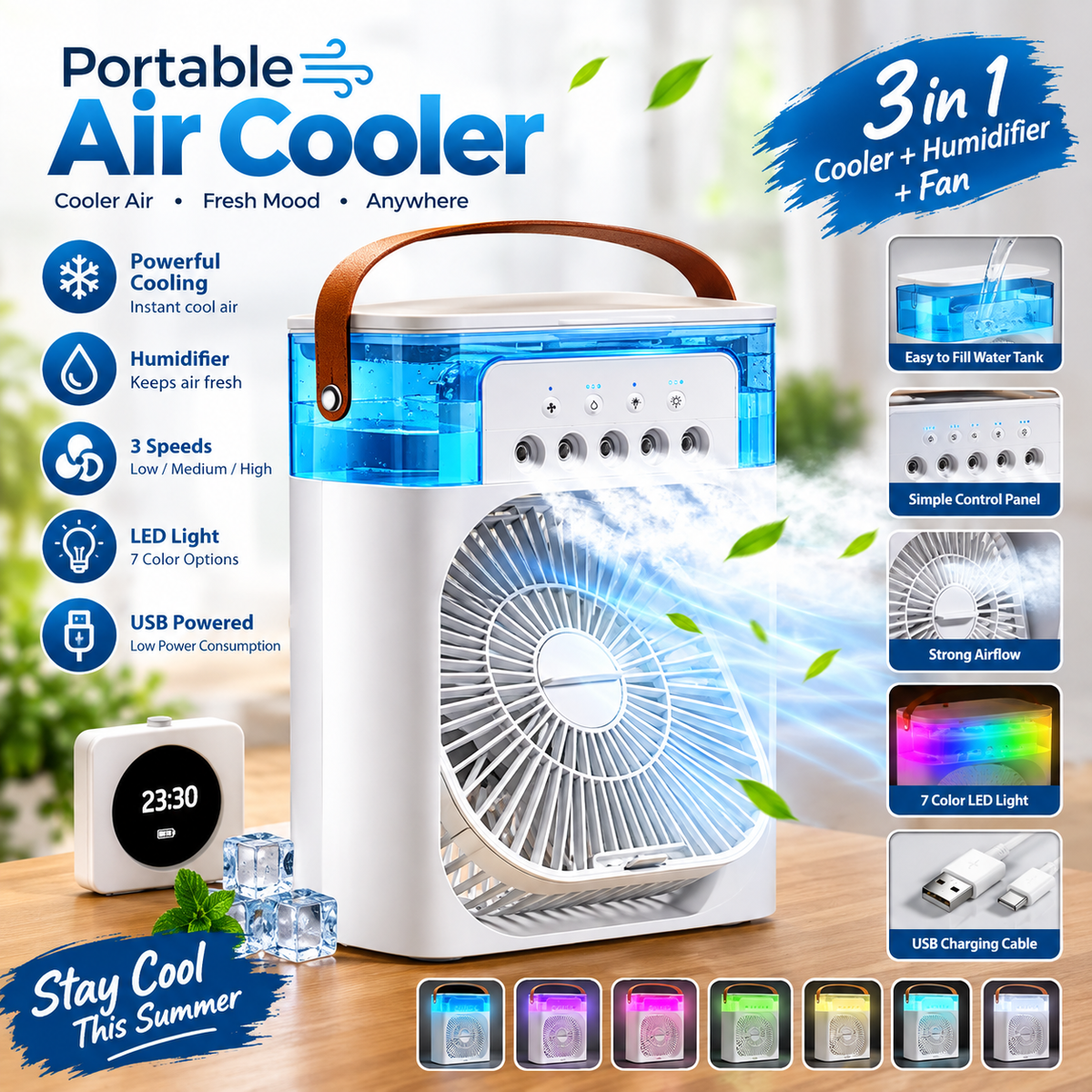 Portable Air Conditioner Fan Usb Electric Fan With Led Night Light