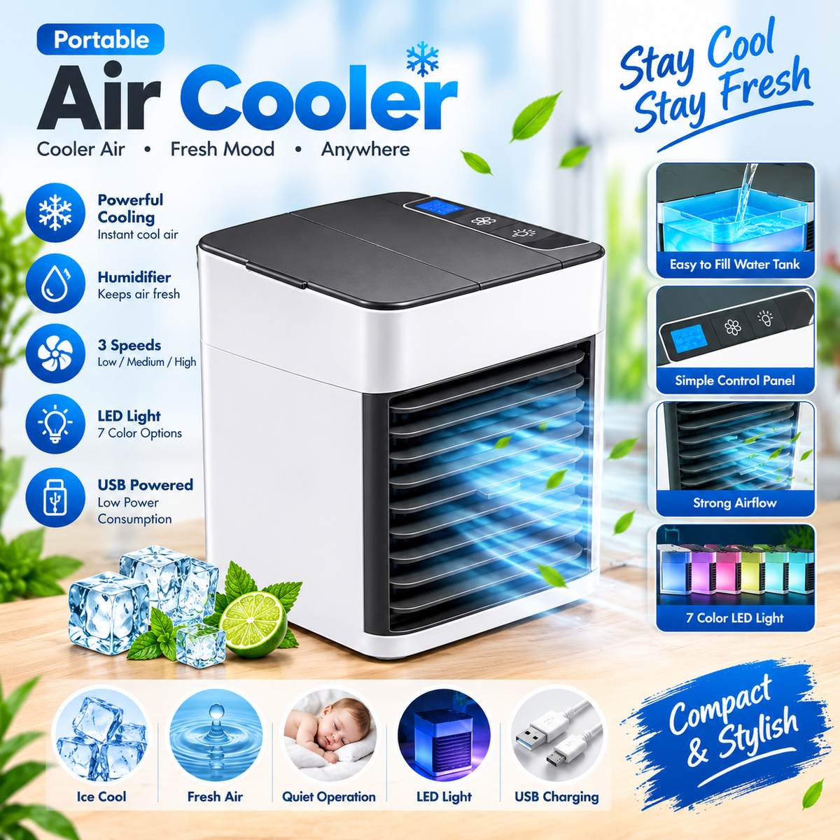 Mini Refrigeration Air Conditioning Fan Household Desktop Small Spray Air Cooler USB Portable Mobile Cooling Fan