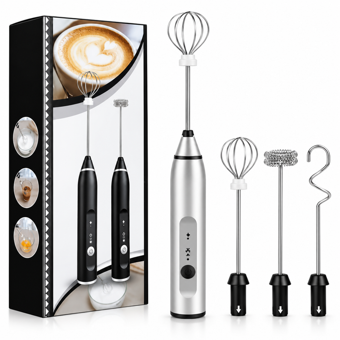 3 in 1 Electric Rechargeable Egg Coffee Beater and Milk Frother