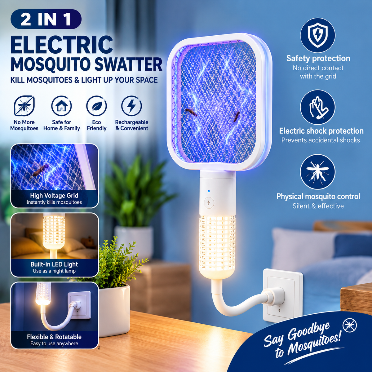 Mosquito Gadget Swatter UV Light with sharp sparking Fly Bug Zapper Insect Racket