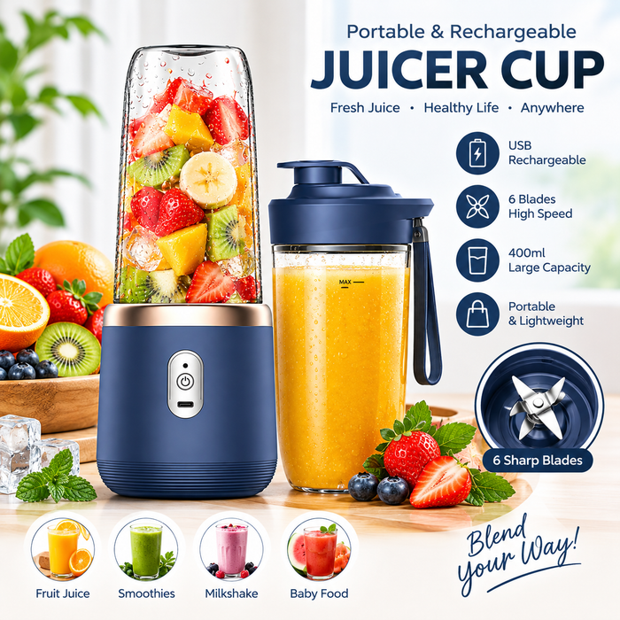 Hexa Blade Juicer Rechargeable Mini Automatic Electric Juicer 2in1